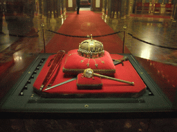 The Holy Crown, Sword and Sceptre of Hungary, in the Central Hall of the Hungarian Parliament Building