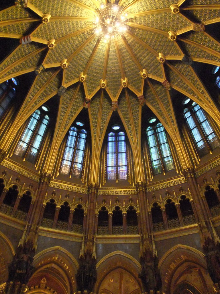 The Dome and statues of former kings in the Central Hall of the Hungarian Parliament Building