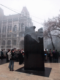 Memorial for the 1956 Hungarian Revolution and the front of the Hungarian Parliament Building