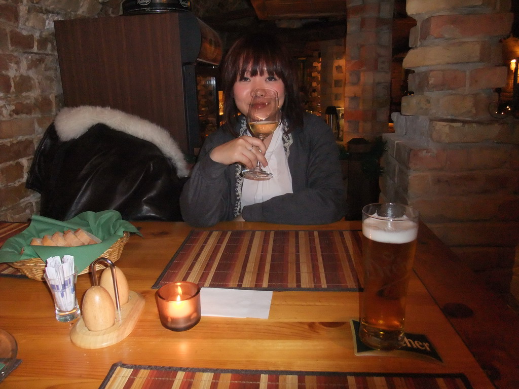 Miaomiao having a drink in `Central Cellar Restaurant and Wine Bar`