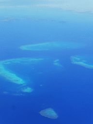 The Trunk Reef, the Bramble Reef and the Walker Reef of the Great Barrier Reef, viewed from the airplane from Brisbane