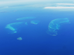 The Trunk Reef, the Bramble Reef, the Walker Reef and the Britomart Reef of the Great Barrier Reef, viewed from the airplane from Brisbane