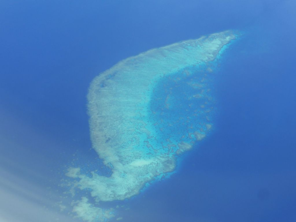 The Nathan Reef of the Great Barrier Reef, viewed from the airplane from Brisbane