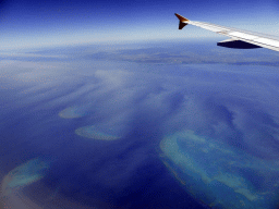 The Cayley Reef, the Feather Reef, the Peart Reef and the Howie Reef of the Great Barrier Reef, viewed from the airplane from Brisbane