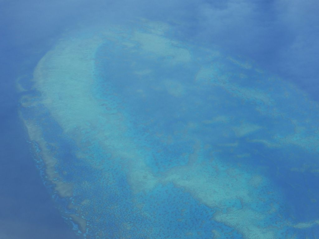 The Howie Reef of the Great Barrier Reef, viewed from the airplane from Brisbane