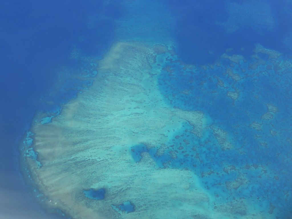 The Gibson Reef of the Great Barrier Reef, viewed from the airplane from Brisbane