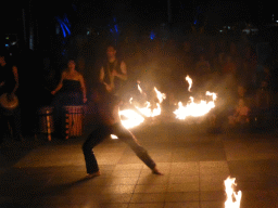 Fire artist at the Cairns Esplanade Fogarty Park, by night