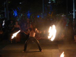 Fire artist at the Cairns Esplanade Fogarty Park, by night