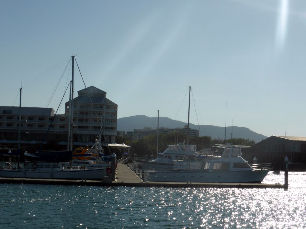 The Marlin Marina and the Shangri-La Hotel The Marina Cairns, viewed from our Seastar Cruises tour boat coming from Hastings Reef