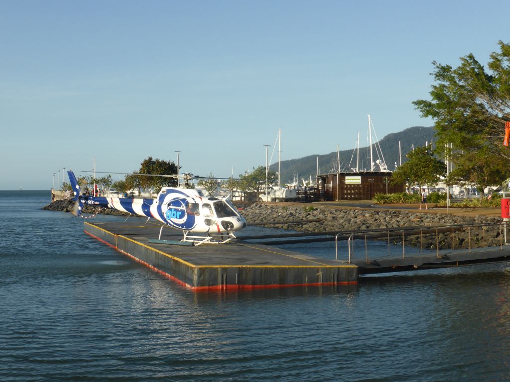 Helicopter landing on the platform at the west side of the Marlin Marina