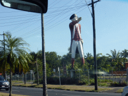 Captain Cook statue at Sheridan Street, viewed from the taxi to the Smithfield Skyrail Terminal of the Skyrail Rainforest Cableway