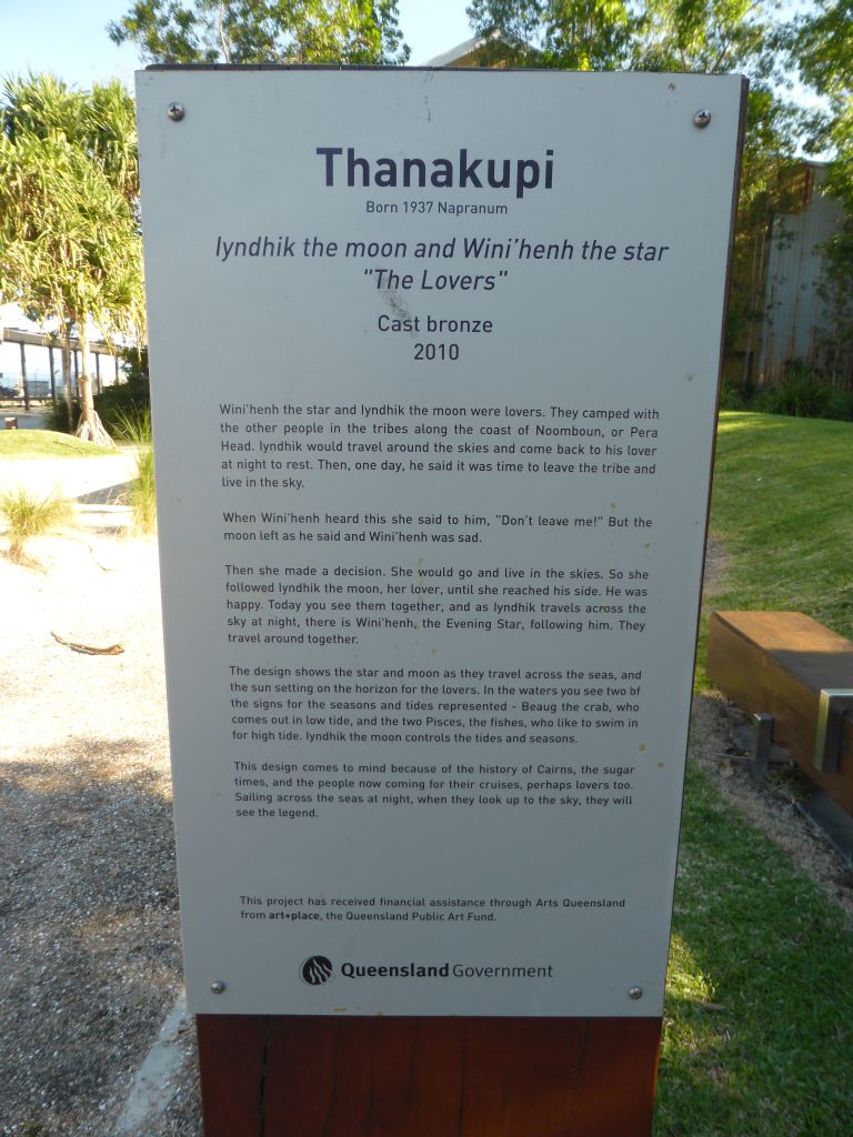 Explanation on the sculpture `The Lovers` by Thanakupi, at the Cairns Port