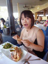 Miaomiao having dinner at the Raw Prawn restaurant at the Cairns Esplanade