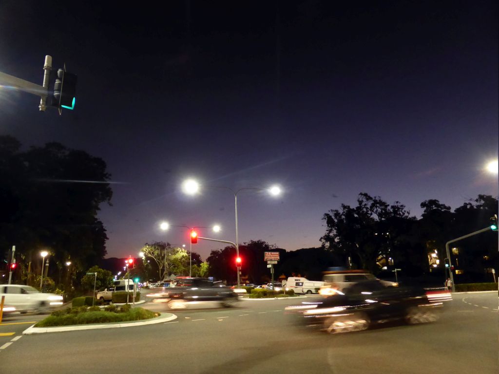 Bats flying over the crossing of Abbott Street and Aplin Street, by night