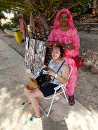 Miaomiao getting her hair done at the Cala Gran beach