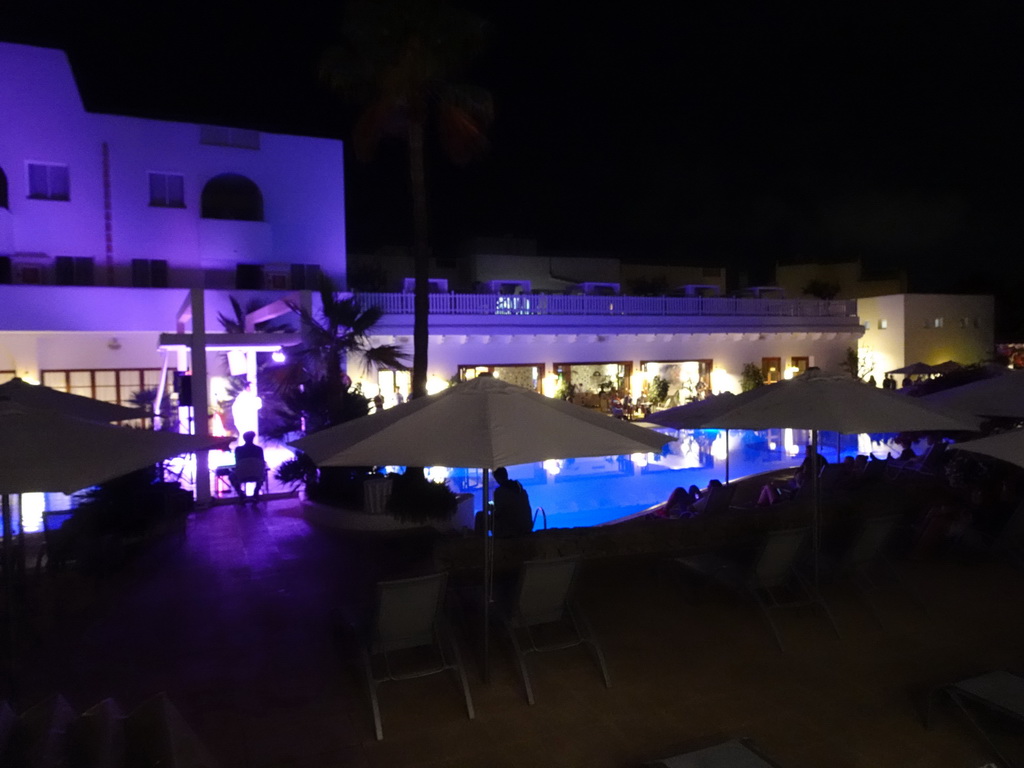 The main swimming pool at the Prinsotel Alba Hotel Apartamentos, viewed from our balcony, by night