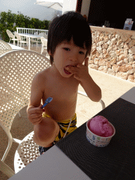 Max having ice cream at the Grill Restaurant at the Prinsotel Alba Hotel Apartamentos