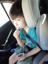 Max in the rental car on the Ma-4016 road