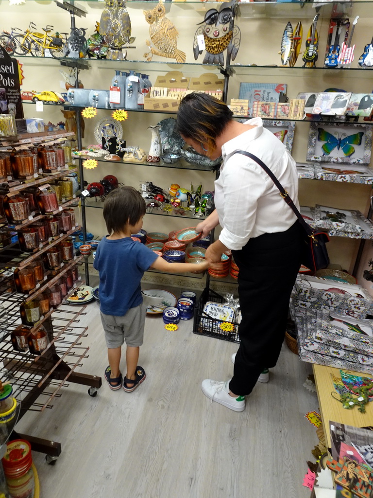 Miaomiao and Max in a souvenir shop in the town center