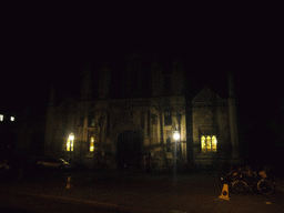 Front entrance of King`s College, at King`s Parade, by night