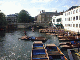 Punt boats in the Cam river, Silver Street and Queens` College