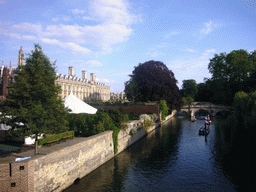 Clare College and punt boats in the Cam river, from the Garret Hostel Lane