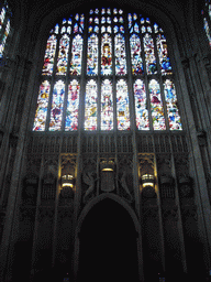Stained glass windows in King`s College Chapel