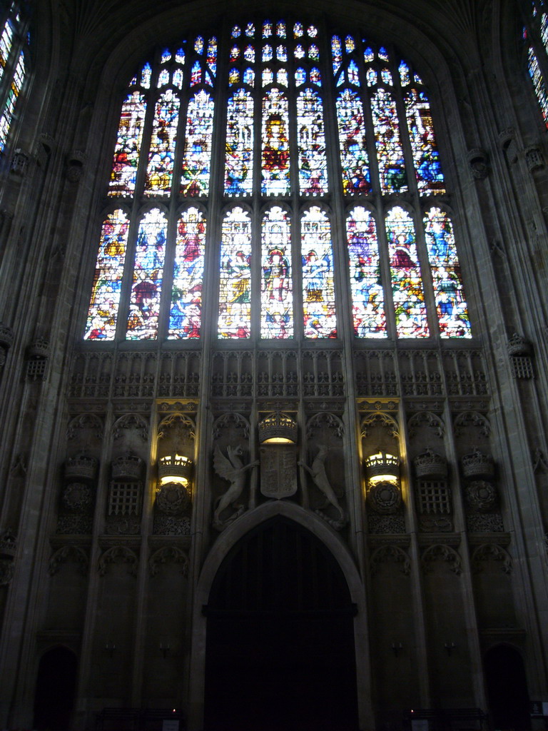 Stained glass windows in King`s College Chapel