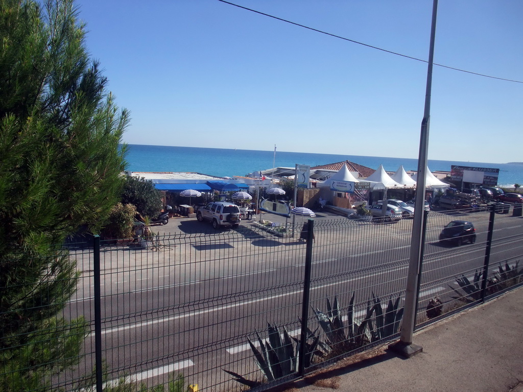 Seaside and the Mediterranean Sea, viewed from train from Nice