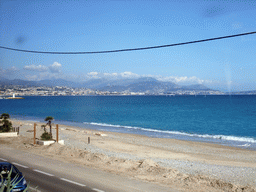 Seaside and the Mediterranean Sea, viewed from train from Nice