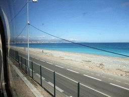 Seaside and the Mediterranean Sea, viewed from train from Nice