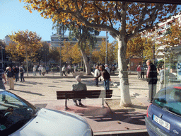 People playing Pétanque at the Place de l`Etang square, viewed from the Cannes tourist train