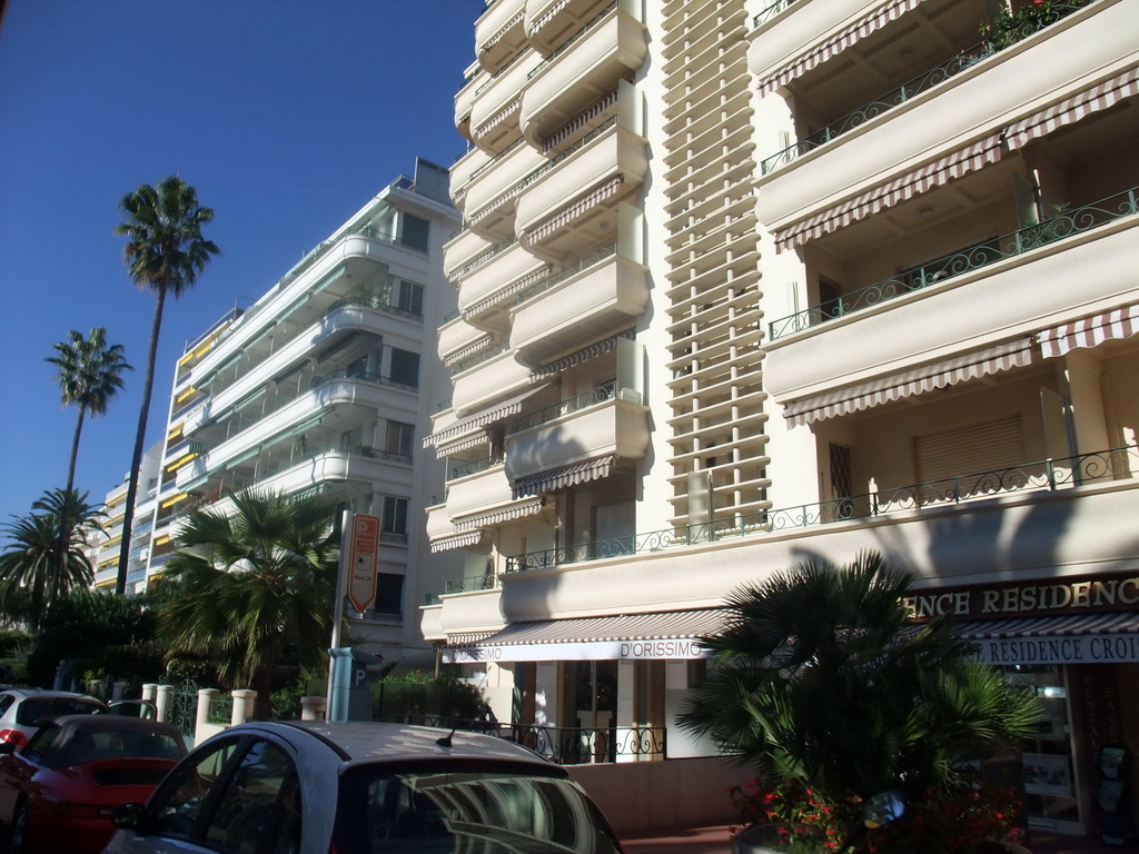 Apartment buildings at the Boulevard de la Croisette, viewed from the Cannes tourist train