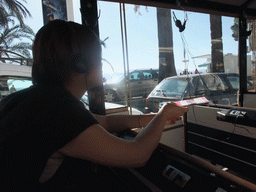 Miaomiao in the Cannes tourist train at the Boulevard de la Croisette