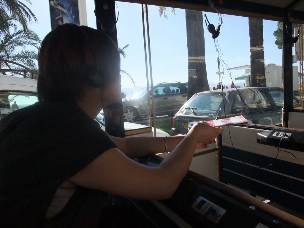 Miaomiao in the Cannes tourist train at the Boulevard de la Croisette