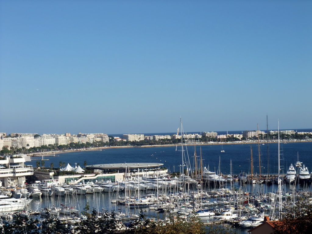 The Cannes harbour, the Palais des Festivals et des Congrès and the Boulevard de la Croisette, viewed from the Place de la Castre viewing point