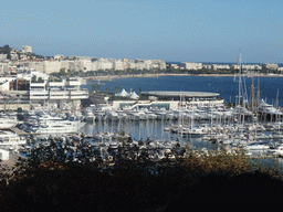 The Cannes harbour, the Palais des Festivals et des Congrès and the Boulevard de la Croisette, viewed from the Place de la Castre viewing point