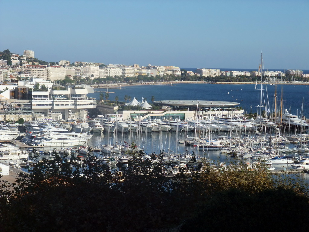 The Cannes harbour, the Palais des Festivals et des Congrès and the Boulevard de la Croisette, viewed from the Place de la Castre viewing point
