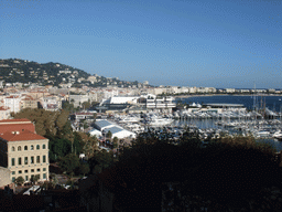 The Cannes harbour, the Palais des Festivals et des Congrès and the Boulevard de la Croisette, viewed from the Place de la Castre viewing point