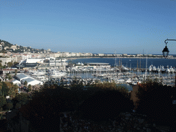 The Cannes harbour, the Palais des Festivals et des Congrès and the Boulevard de la Croisette, viewed from the Place de la Castre viewing point