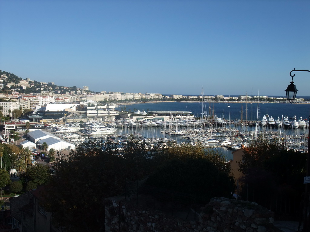 The Cannes harbour, the Palais des Festivals et des Congrès and the Boulevard de la Croisette, viewed from the Place de la Castre viewing point