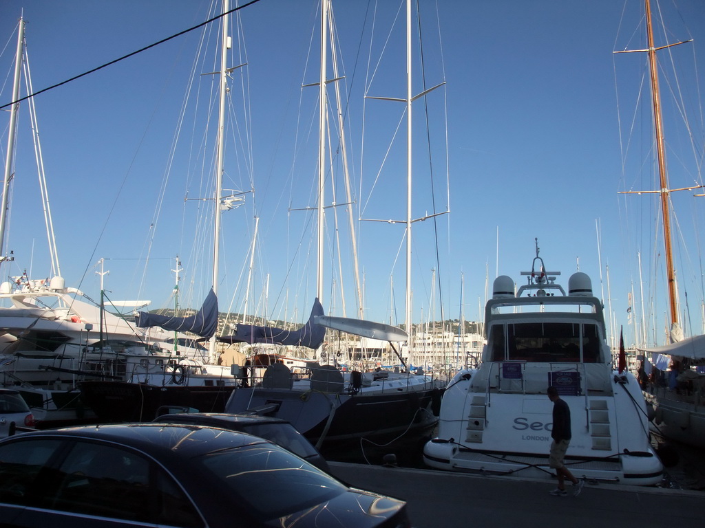 Boats in the Cannes harbour, viewed from the Cannes tourist train