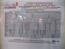 Time table at the Gare de Cannes-Ville train station