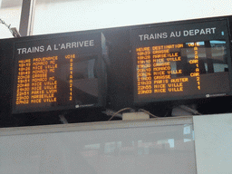 Electronic time screens at the Gare de Cannes-Ville train station