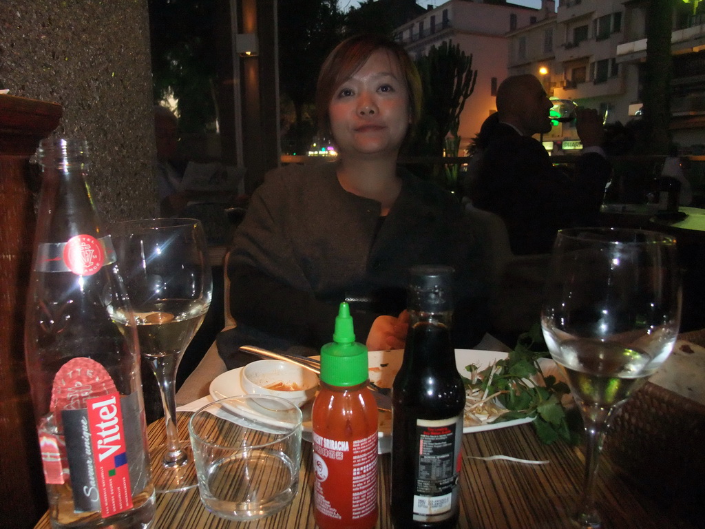 Miaomiao having dinner in restaurant `Mocca` at the Boulevard de la Croisette