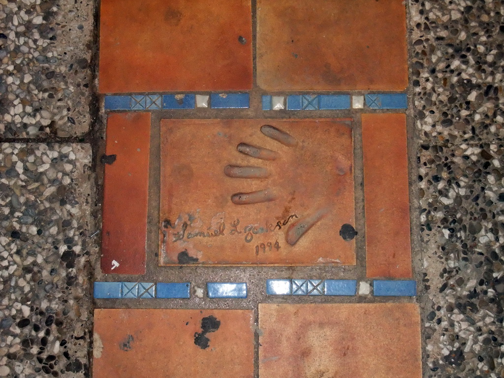 Hand print of Samuel L. Jackson at the Cannes Walk of Fame, by night