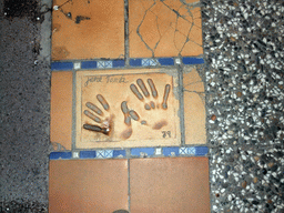 Hand print of Jane Fonda at the Cannes Walk of Fame, by night