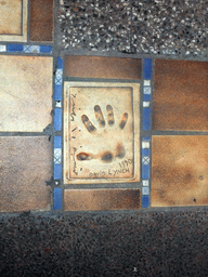 Hand print of David Lynch at the Cannes Walk of Fame, by night