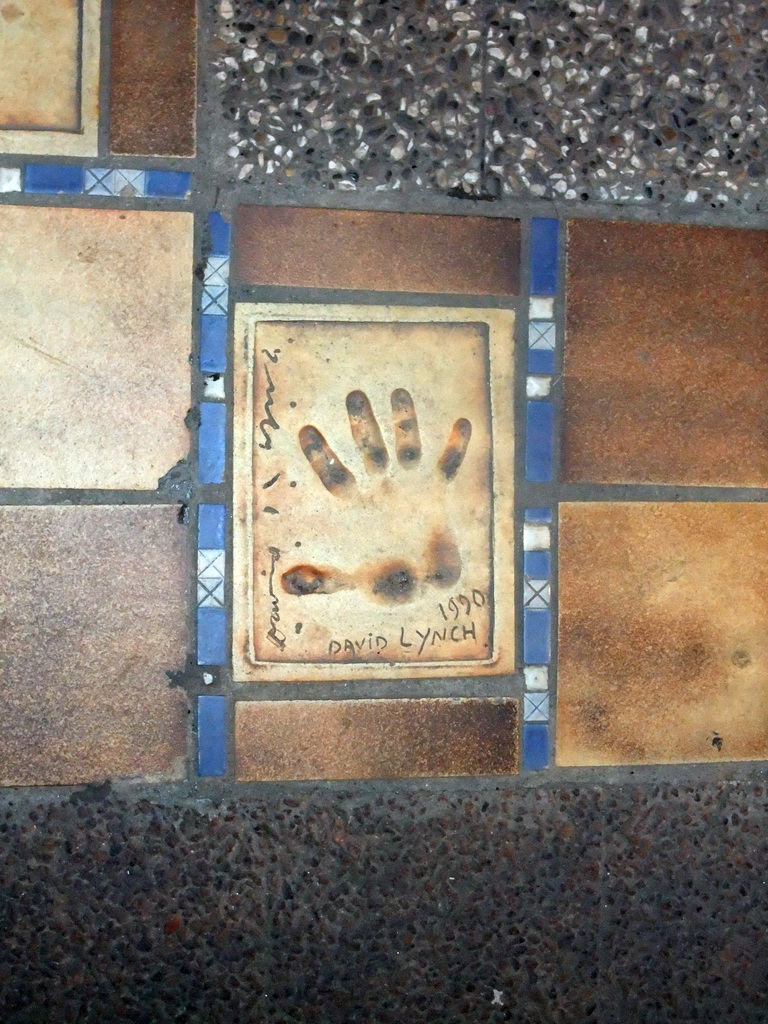 Hand print of David Lynch at the Cannes Walk of Fame, by night
