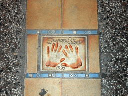 Hand print of Sharon Stone at the Cannes Walk of Fame, by night